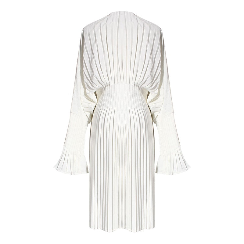 white long sleeve pleated dress Milly Women's Liv Belted Pleated Dress - White