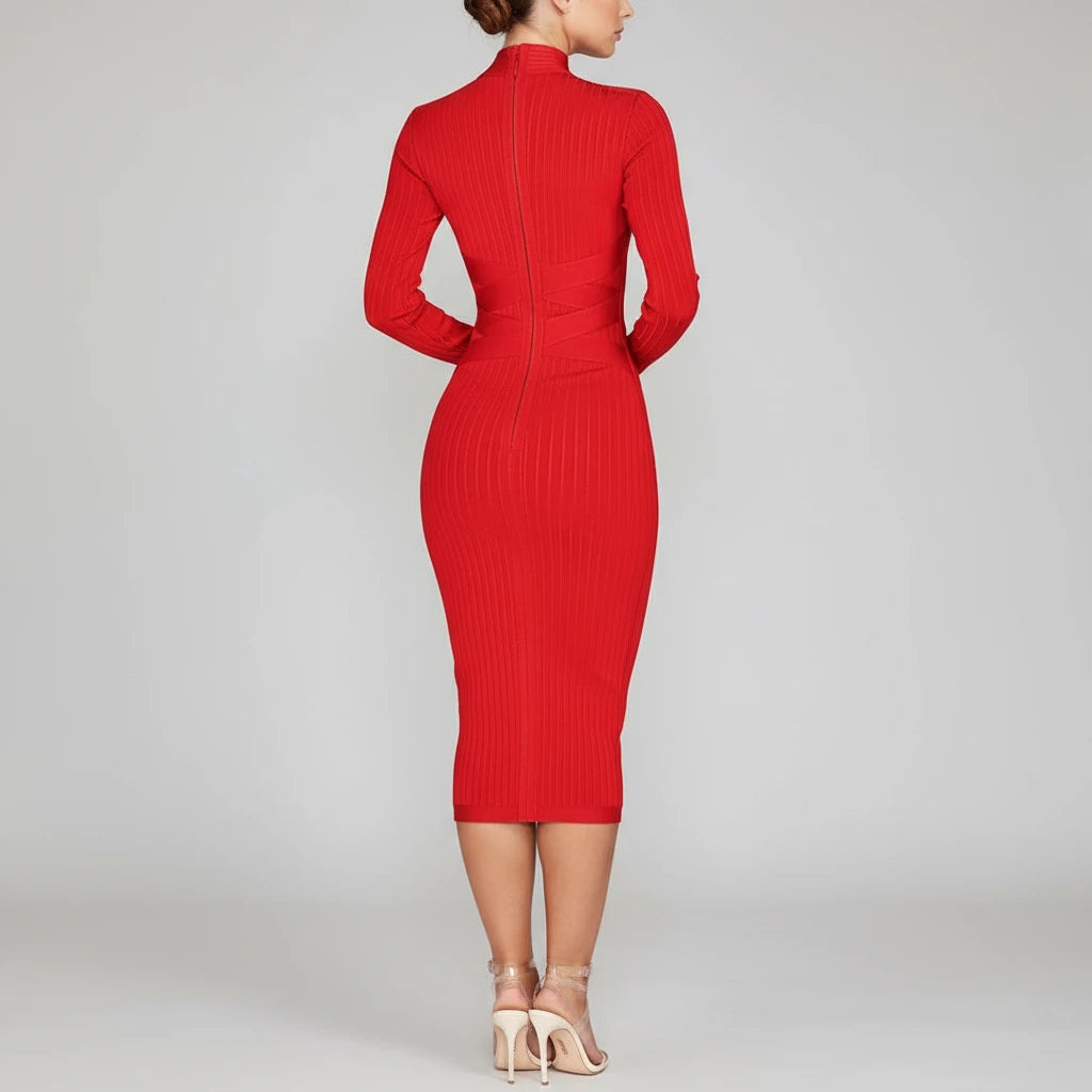 A&A Liora Criss Cross Long Sleeve Midi Bandage Dress