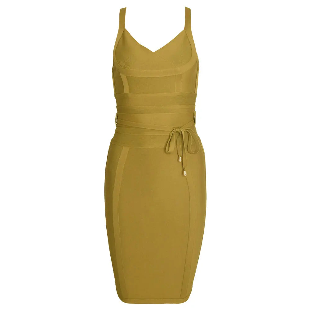 A&A Ilyssa Tie Waist Midi Bodycon Bandage Dress