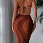 A&A Ribbed Backless Halter Maxi Dress