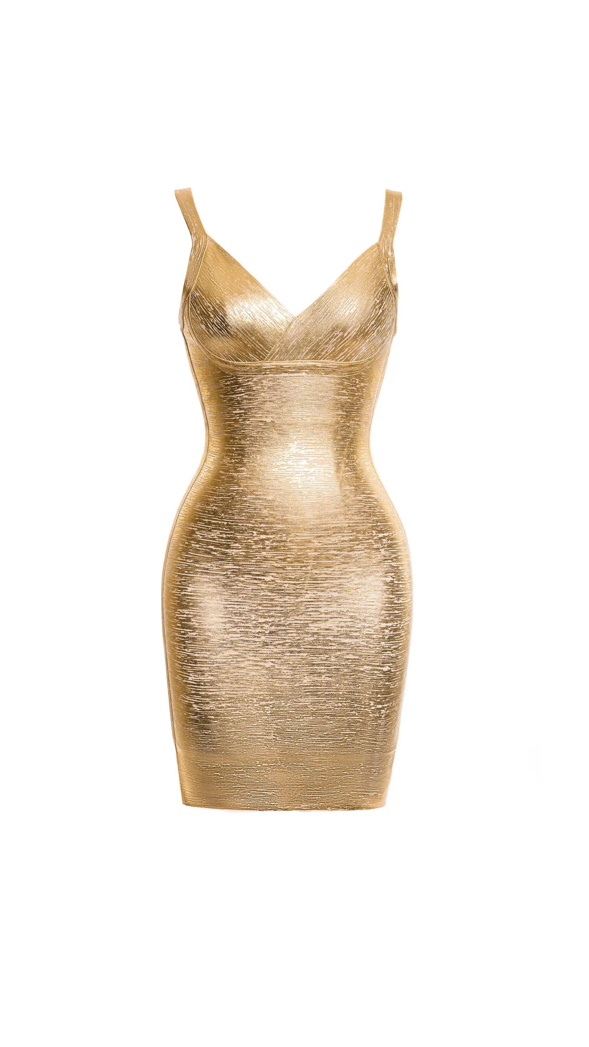 A&A Amiri Gold Metallic Bodycon Bandage Mini Dress, Gold / S A&A Amiri Gold Metallic Bodycon Bandage Mini Dress, Gold / S