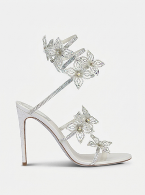 A&A Aeris Silver Crystal Flower Wrap Up Heels