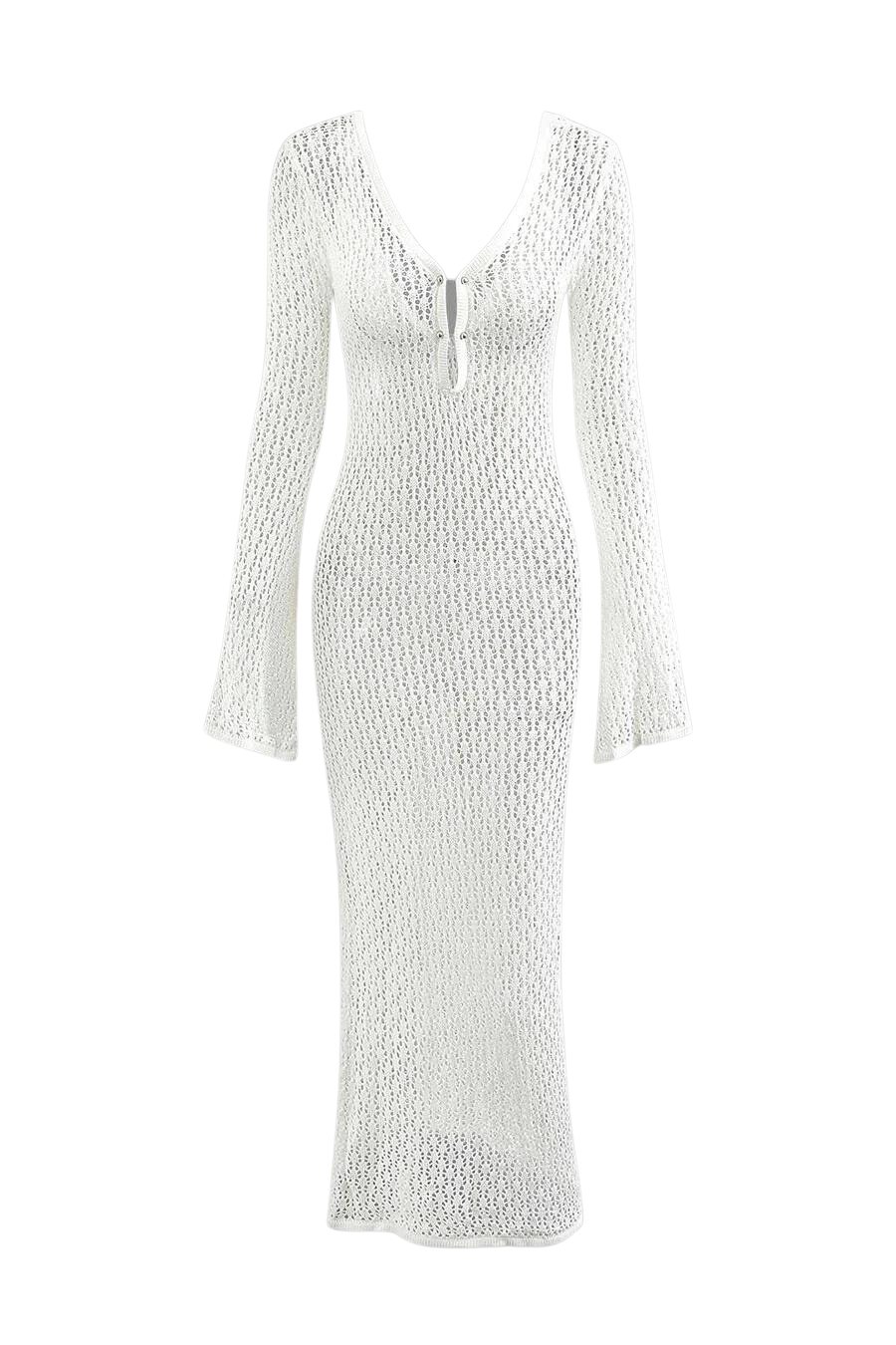 A&A V neck Flare Long sleeved Knitted Maxi Dress