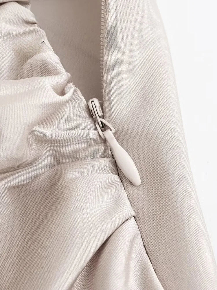 A&A Satin A-Line Vintage High Waist Midi Skirt