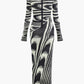 A&A Abstract Long Sleeve Knitted Maxi Dress