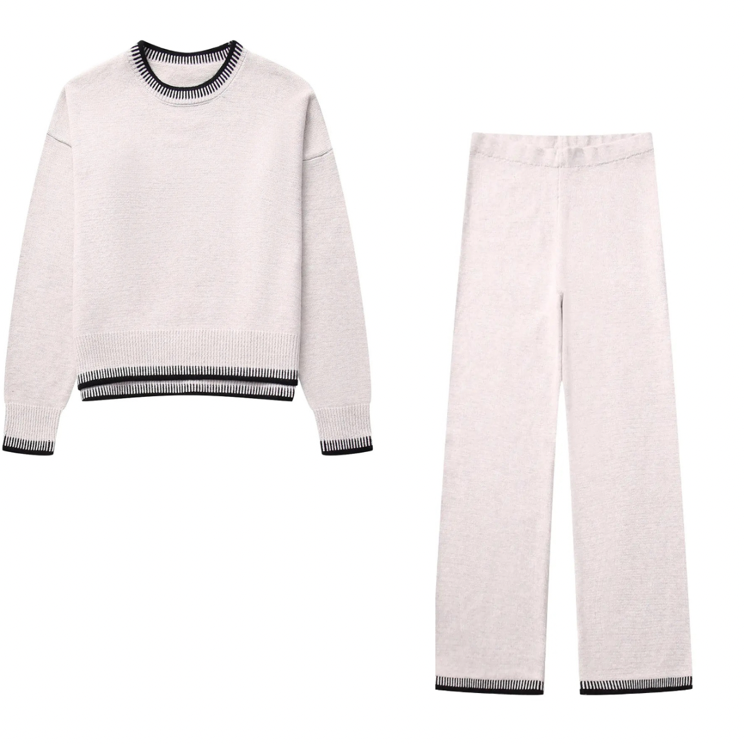 A&A  Knit Long Sleeve Round Neck Two Piece Pants Set