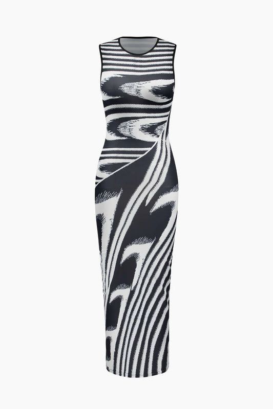 A&A Abstract Monochrome Sleeveless Maxi Dress