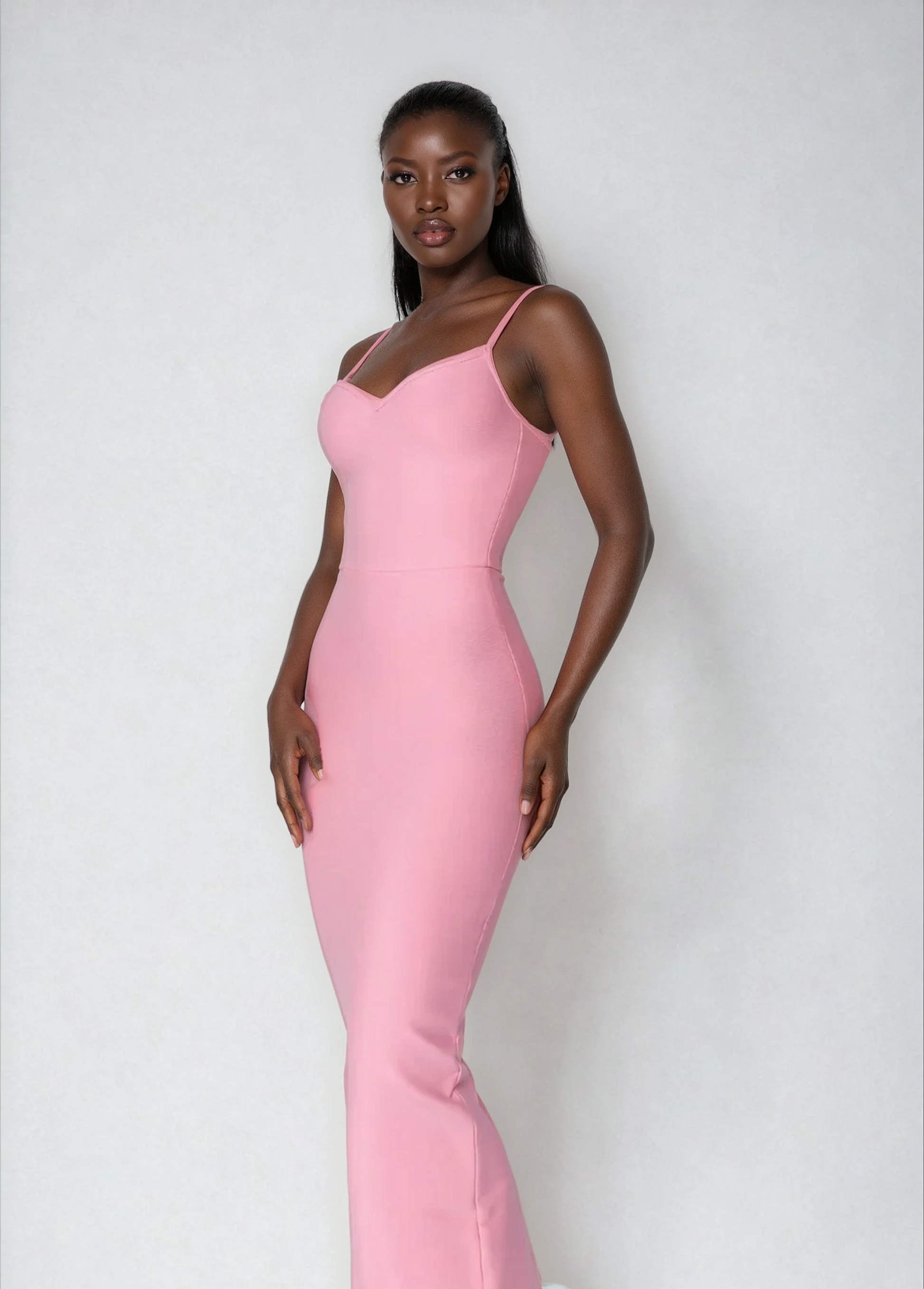 A&A Oriana Pink Bodycon Bandage Maxi Dress