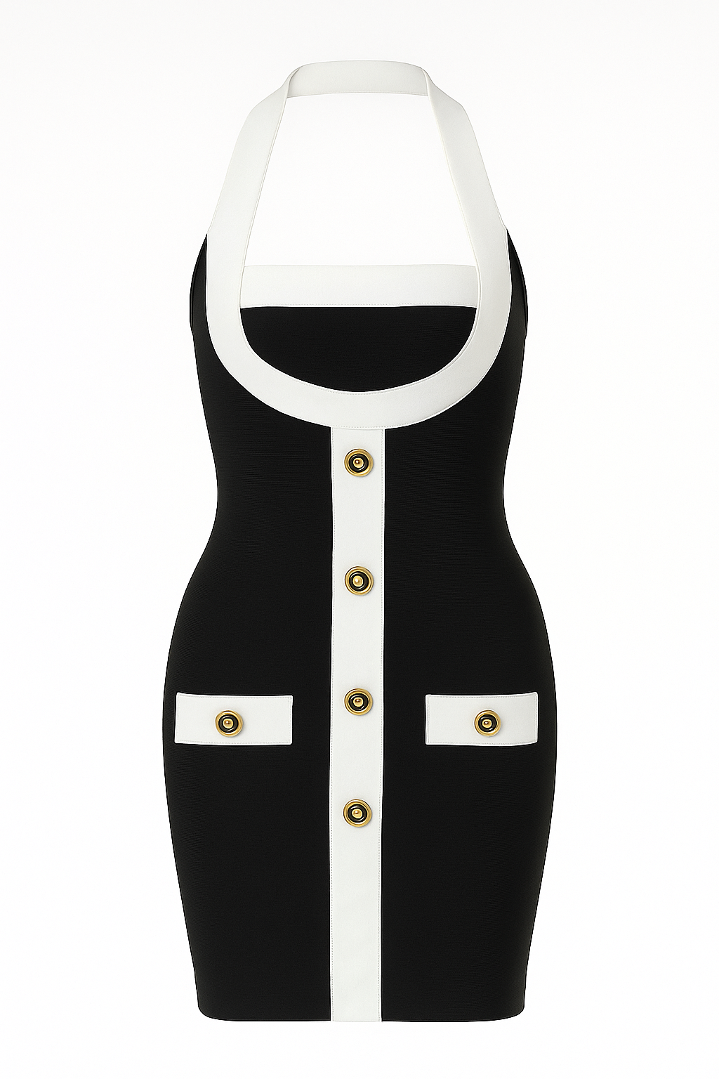 A&A Rayna Black & White Halter Bandage Mini Dress
