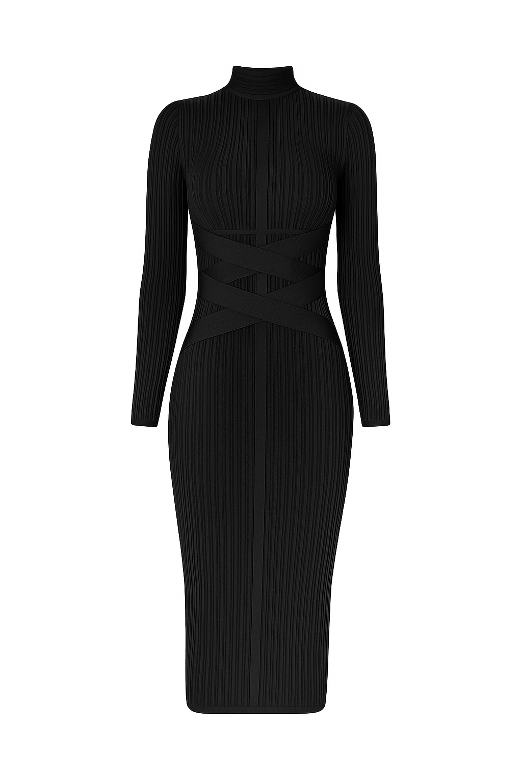 A&A Liora Criss Cross Long Sleeve Midi Bandage Dress