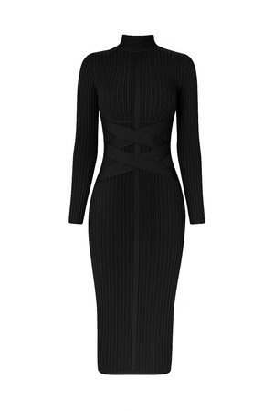 A&A Liora Criss Cross Long Sleeve Midi Bandage Dress