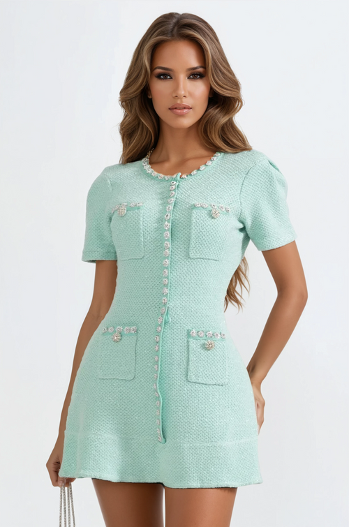 A&A Luxe Fleur Diamond Beading Sequin Knitted Mini Dress