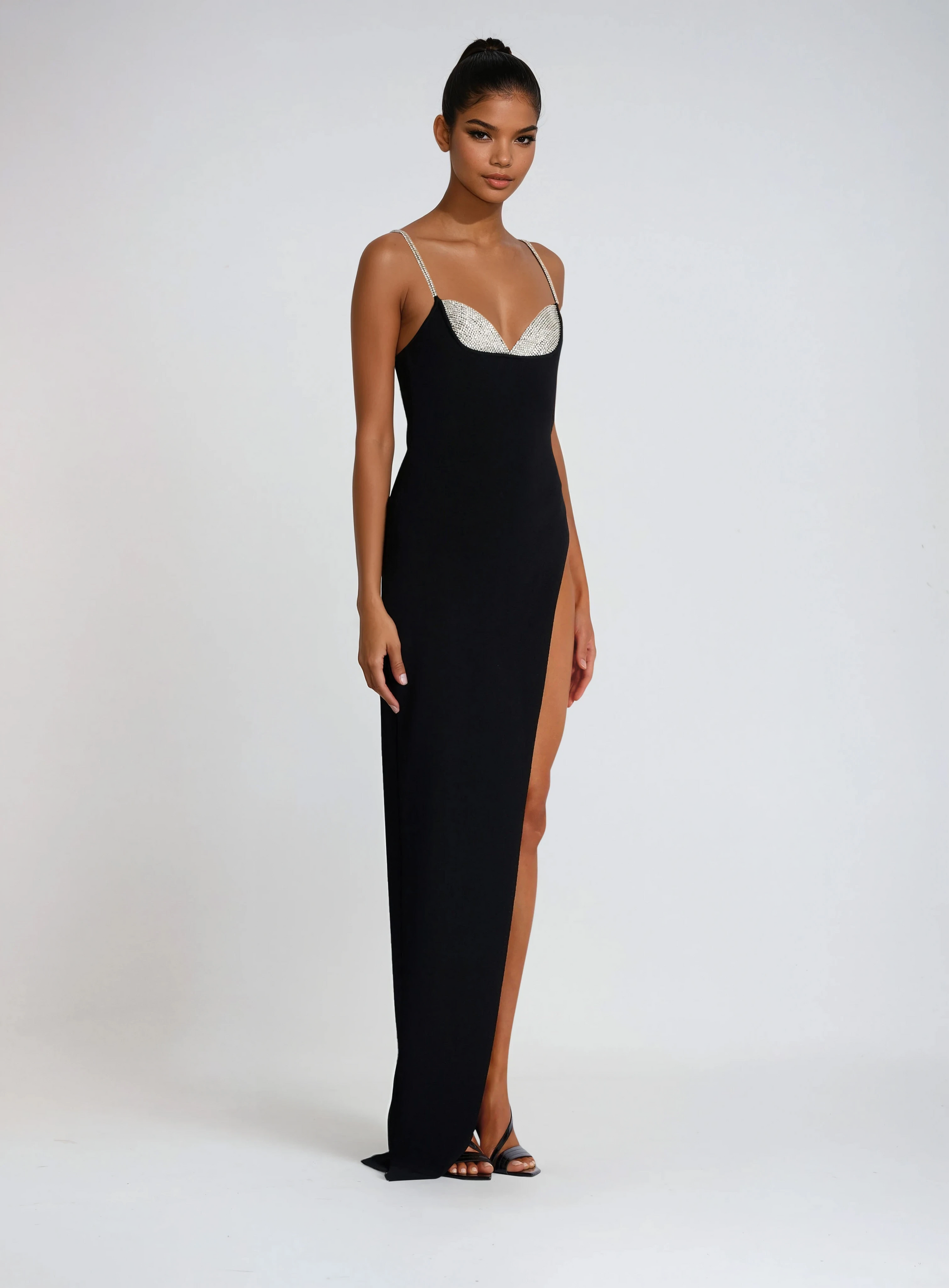 A&A Luxe Diamonte Embellished Bustier Beading Sleeveless Maxi Bandage Dress