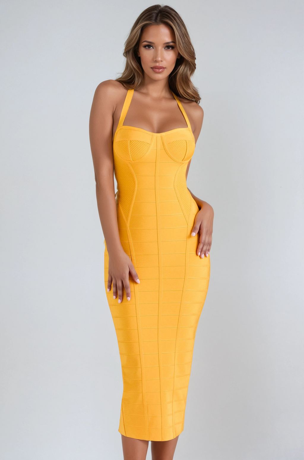 A&A Mirage Halter Backless Sexy Midi Bandage Bodycon Dress