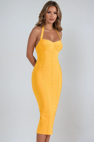 A&A Mirage Halter Backless Sexy Midi Bandage Bodycon Dress