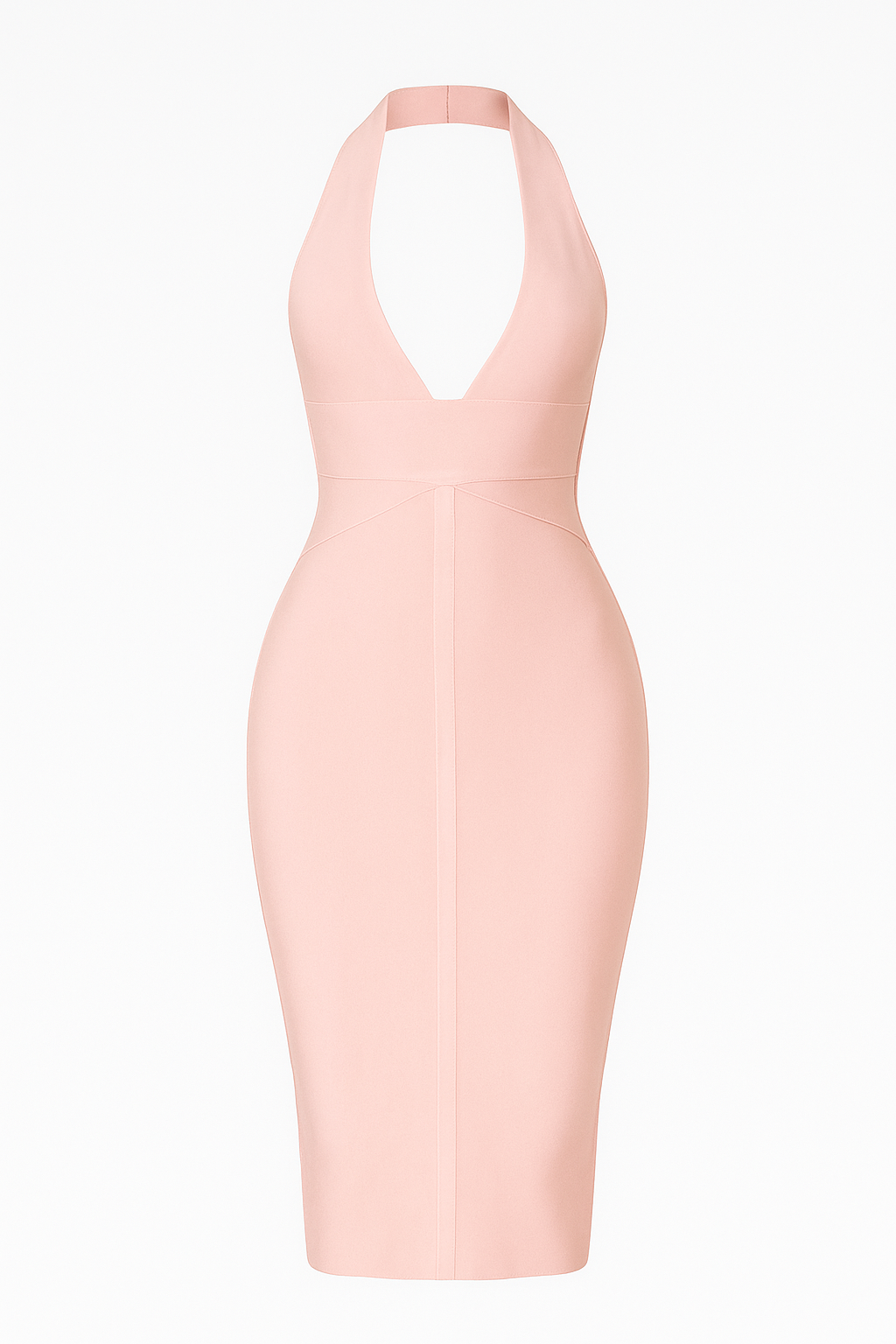 A&A Kylie Plunge Neck Halter Bandage Midi Dress