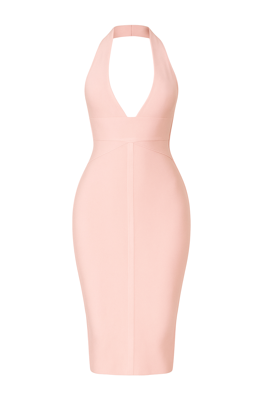 A&A Kylie Plunge Neck Halter Bandage Midi Dress