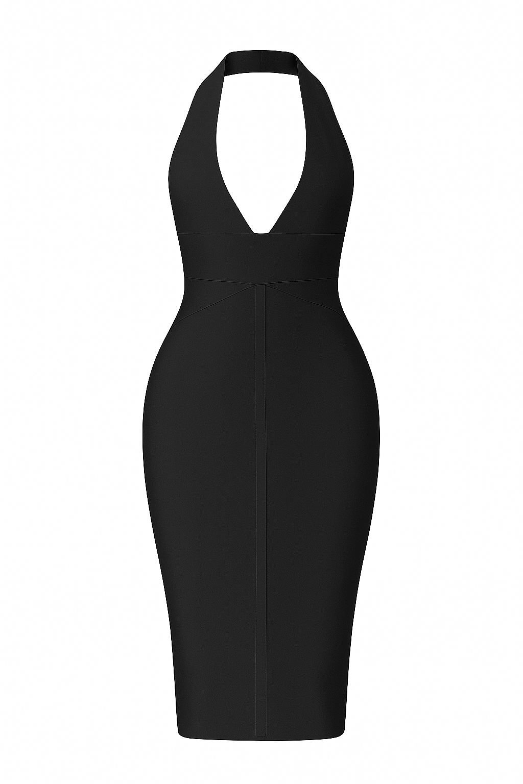 A&A Kylie Plunge Neck Halter Bandage Midi Dress