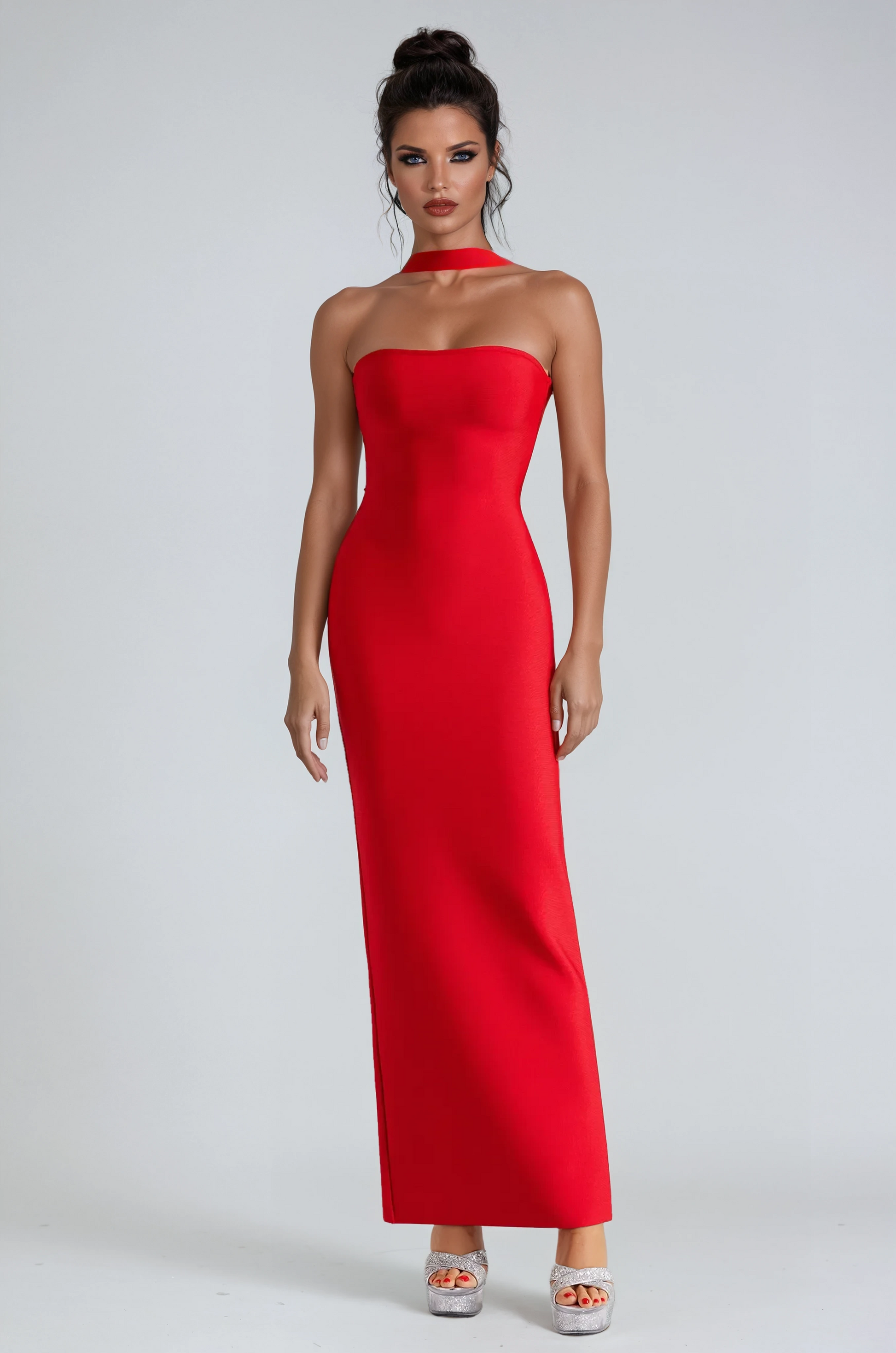 A&A Kaia Halter Bodycon Backless Bandage Maxi Dress, Red / XS A&A Kaia Halter Bodycon Backless Bandage Maxi Dress, Red / XS