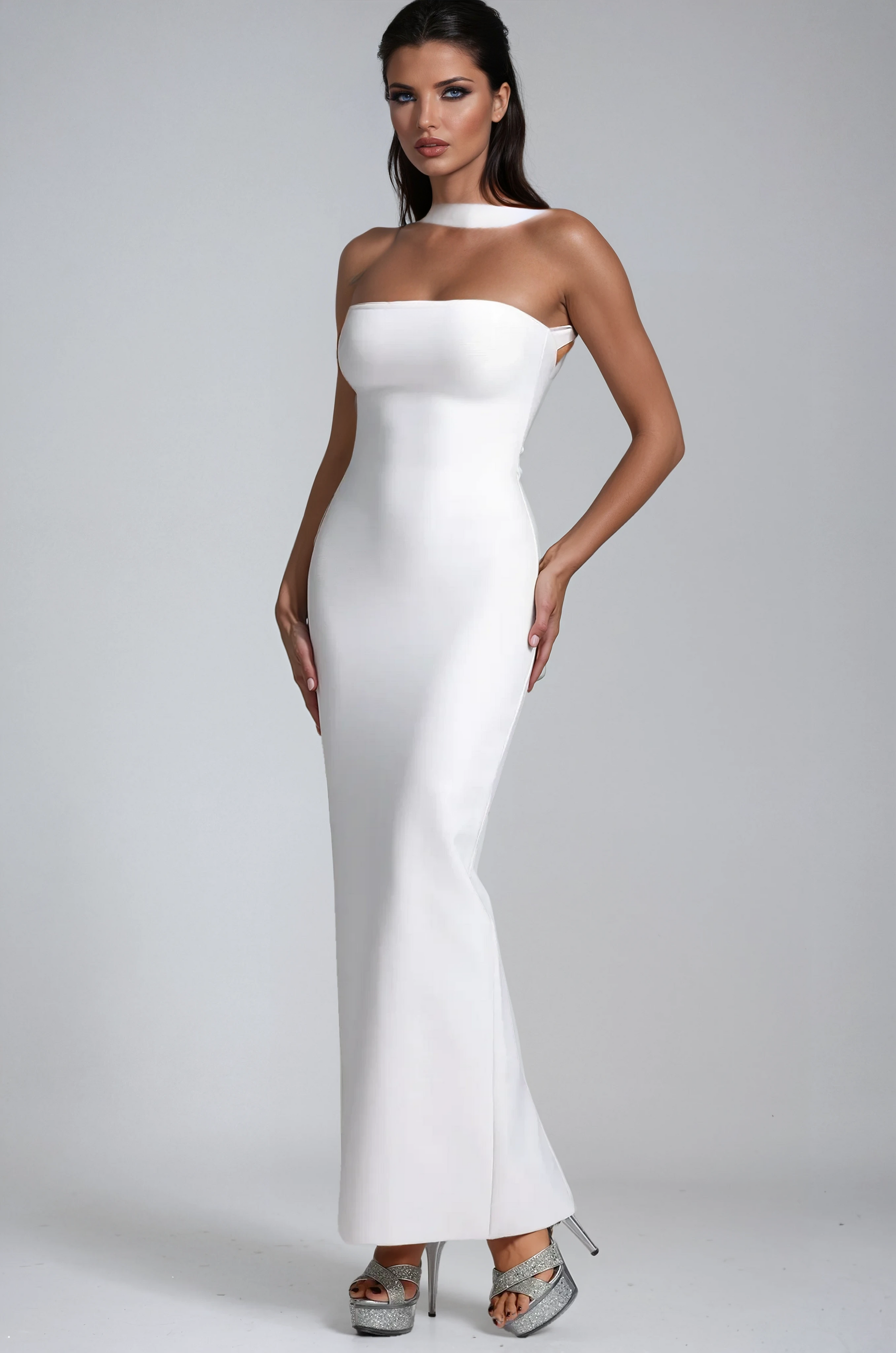A&A Kaia Halter Bodycon Backless Bandage Maxi Dress