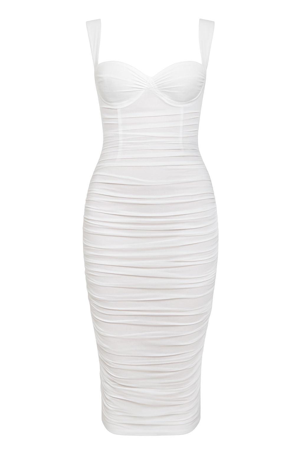 A&A Thalia Draped Ruched Bustier Bandage Bodycon Midi Dress