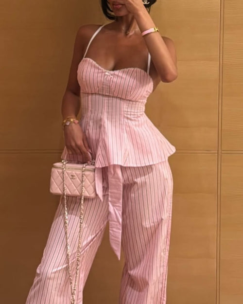 A&A Skyla Striped Hem Pleated Top