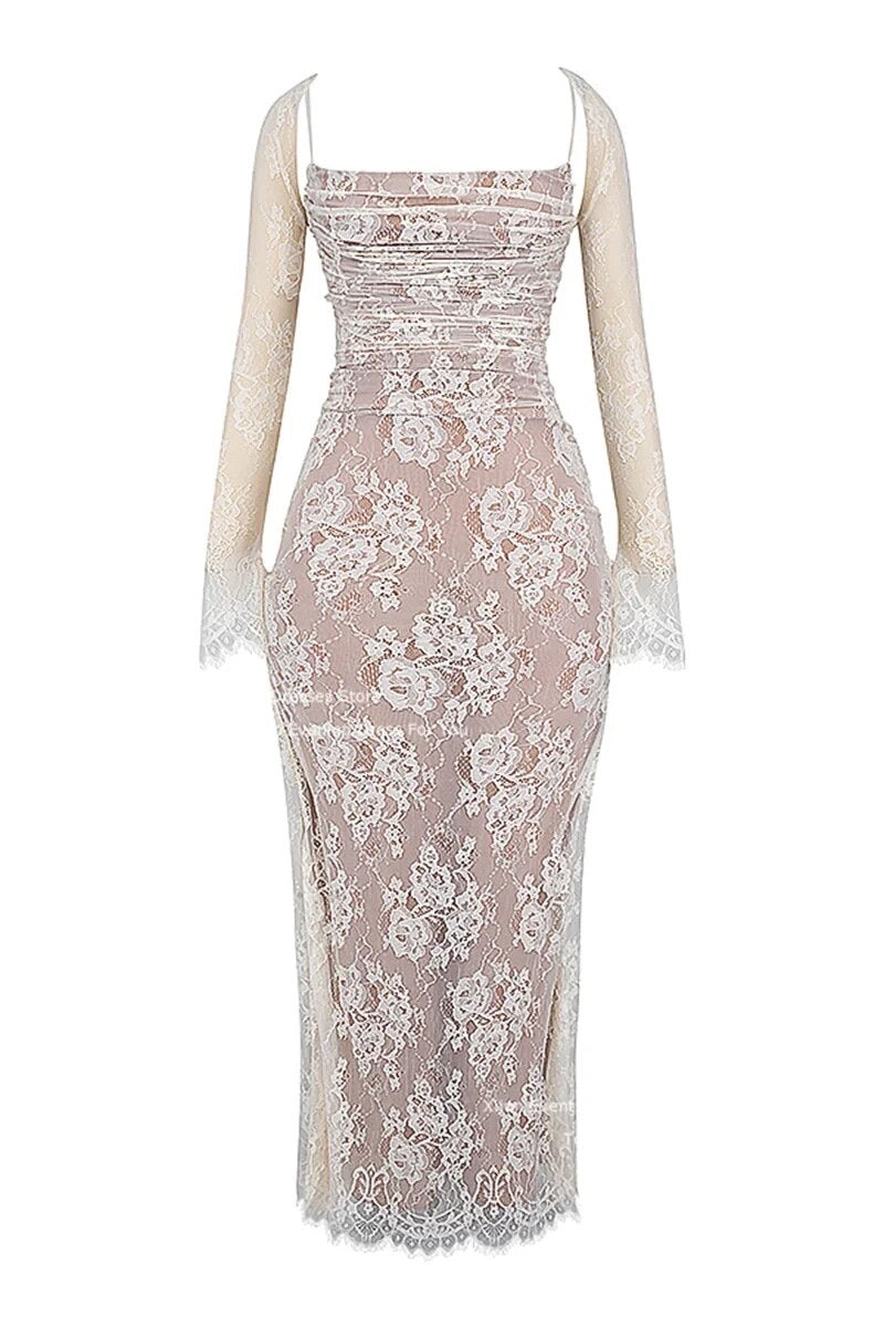 A&A Luxe Elegant Lace Long Sleeve Maxi Dress - White / XS A&A Luxe Elegant Lace Long Sleeve Maxi Dress - White / XS