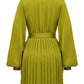 A&A Satin Pleated Olive Shirt Dress