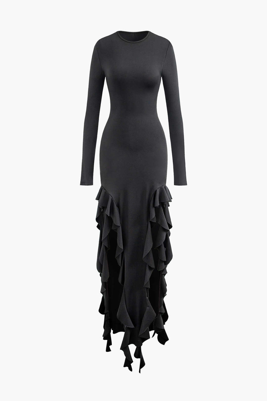 A&A Ruffle Long Sleeve Thigh High Split Maxi Dress