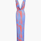 A&A Abstract Cowl Neck Plissé Sleeveless Maxi Dress