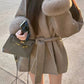 A&A 100% Wool Fur Trim Long Sleeve Coat