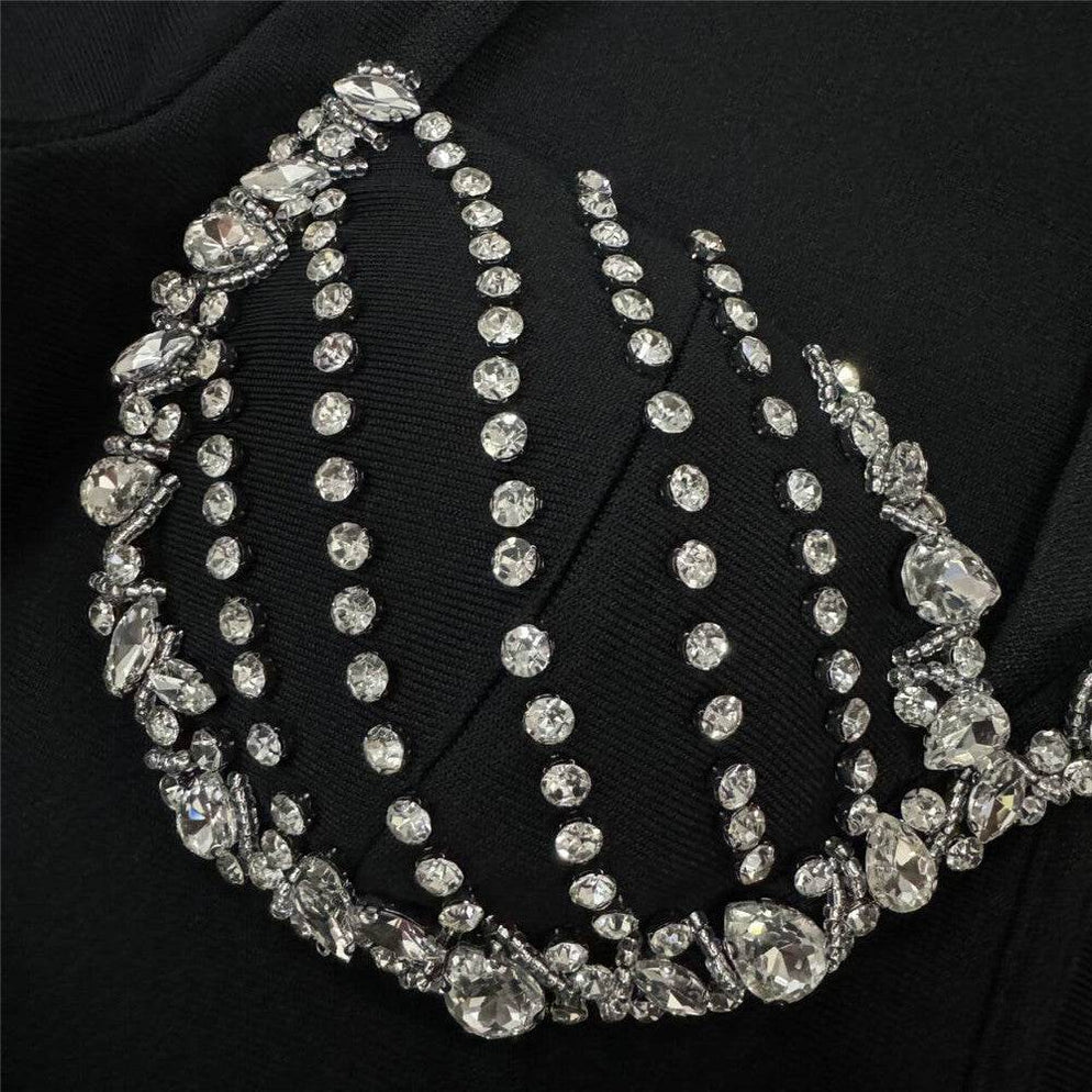 A&A Luxe Milea Long Sleeve Beading Detail Maxi Bodycon Bandage Dress