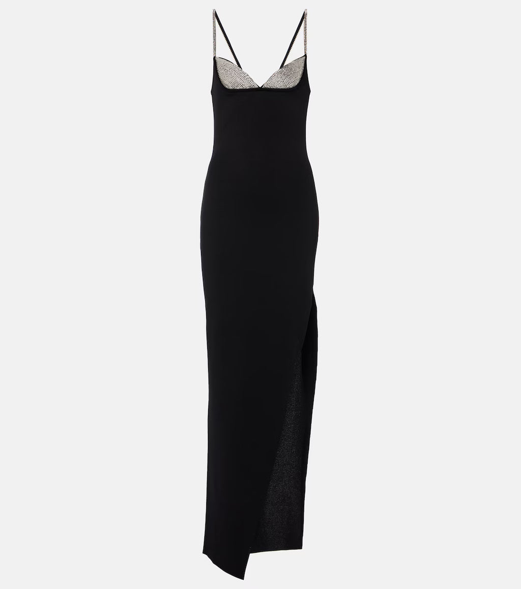 A&A Luxe Diamonte Embellished Bustier Beading Sleeveless Maxi Bandage Dress