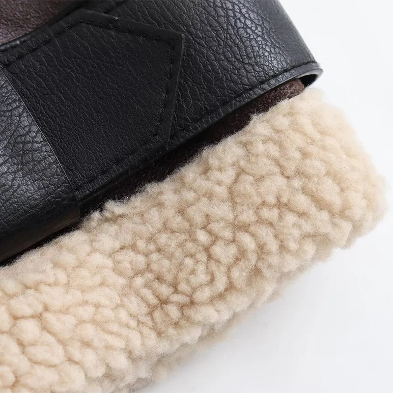 A&A Sleeveless Faux Leather Shearling Biker Vest