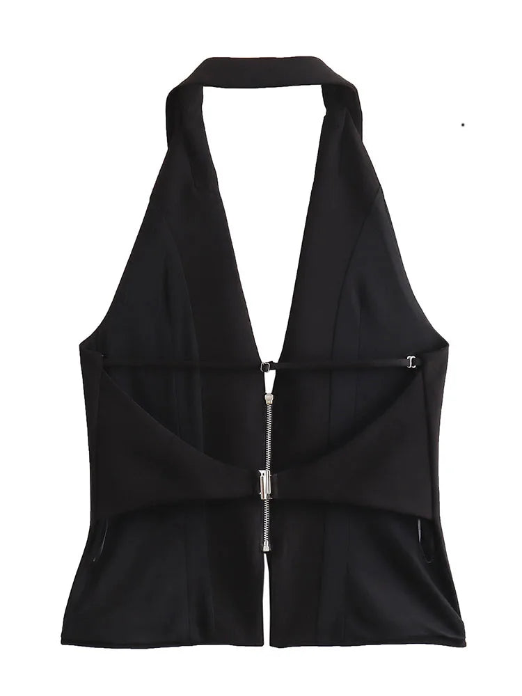 A&A Backless Strapless Halter Zipper Top