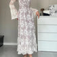 A&A Luxe Vintage Square Collar Lace Long Sleeve Maxi Dress