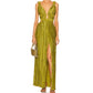 A&A Luxe Elegant Luxury Sleeveless  Plunge V-Neck Pleated Maxi Dress