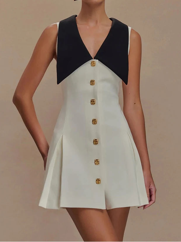 A&A Color Block Button Front Sleeveless A Line Dress