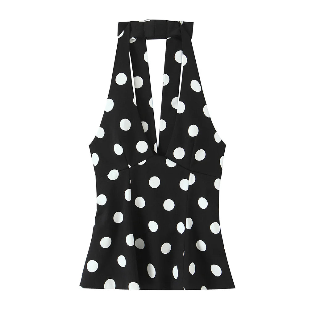 A&A Poppy Polka Dot Bow Detail Halter Neck Top