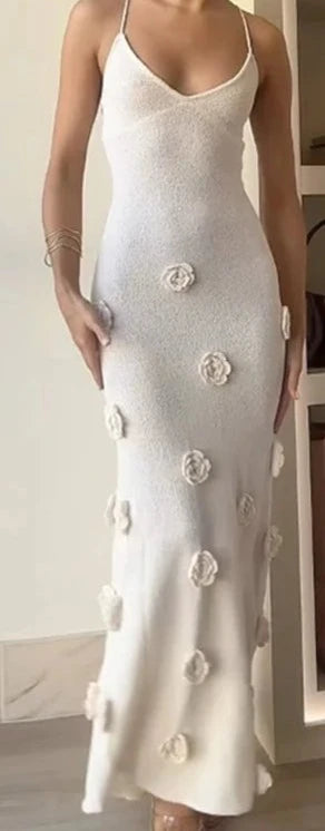 A&A 3D Flower V-Neck Maxi Dress