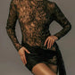 A&A Sheer Lace Long Sleeved Ruched Wrap Mini Dress