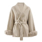 A&A 100% Wool Fur Trim Long Sleeve Coat