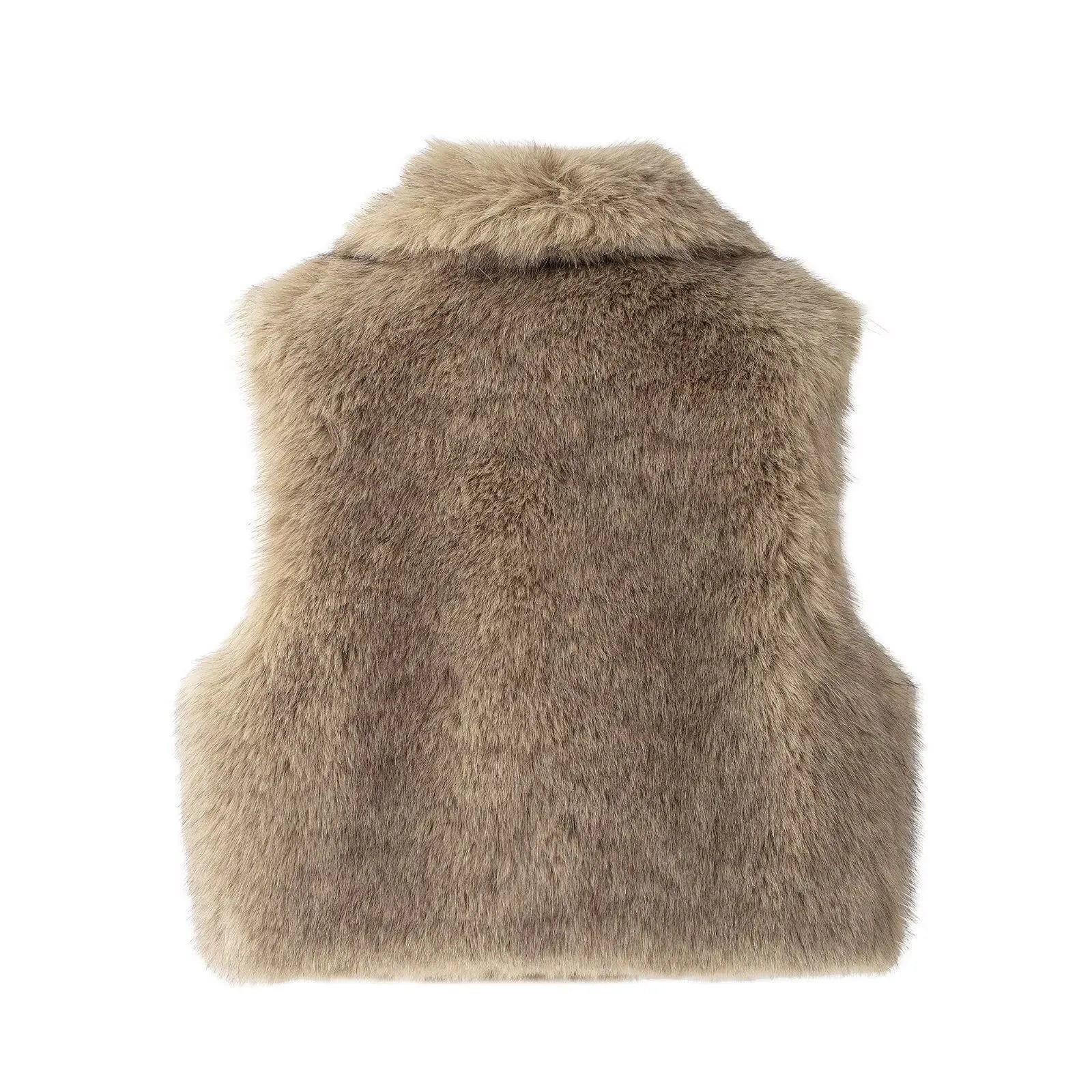 A&A Beige Faux Fur Vest with Collar