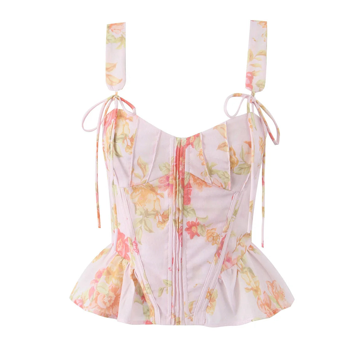 A&A Lucienne Floral Print Ruffle Hem Corset Top