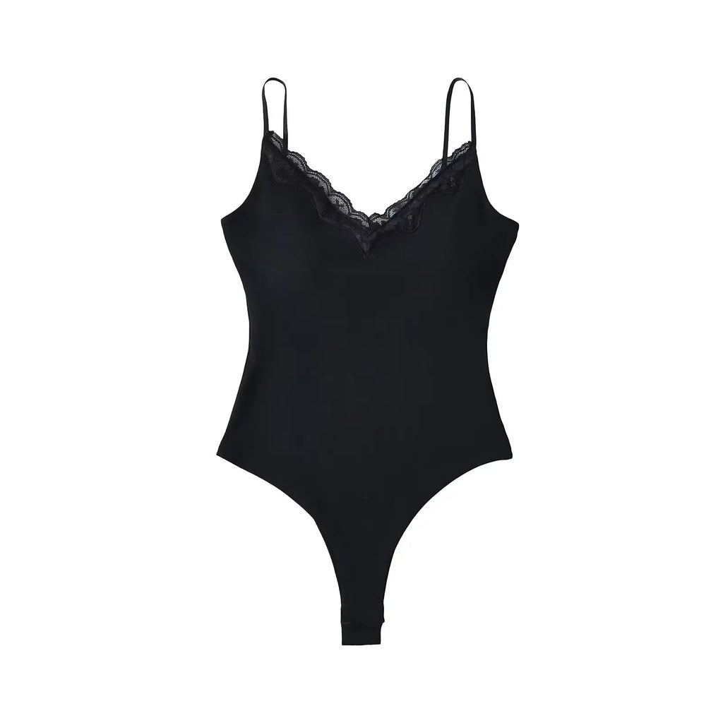 A&A Spaghetti Strap Lace Trim Bodysuit