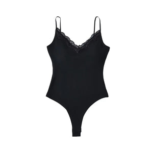 A&A Spaghetti Strap Lace Trim Bodysuit