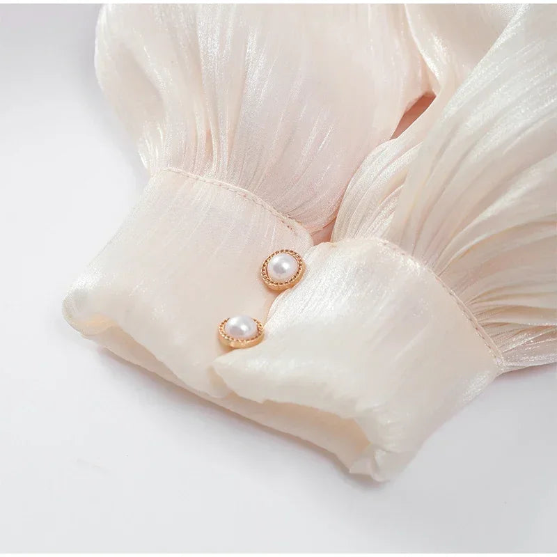 A&A Luxe Gardenia Pleated Ruffle Blouse Mini Dress