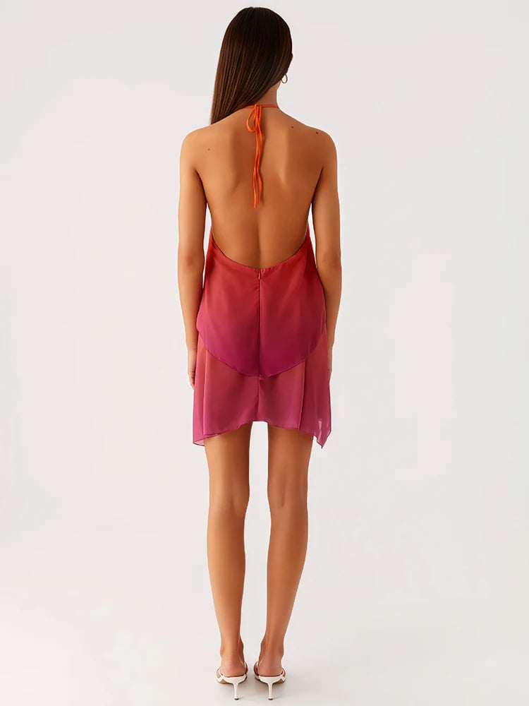 A&A Gradient Halter Backless Mini Dress