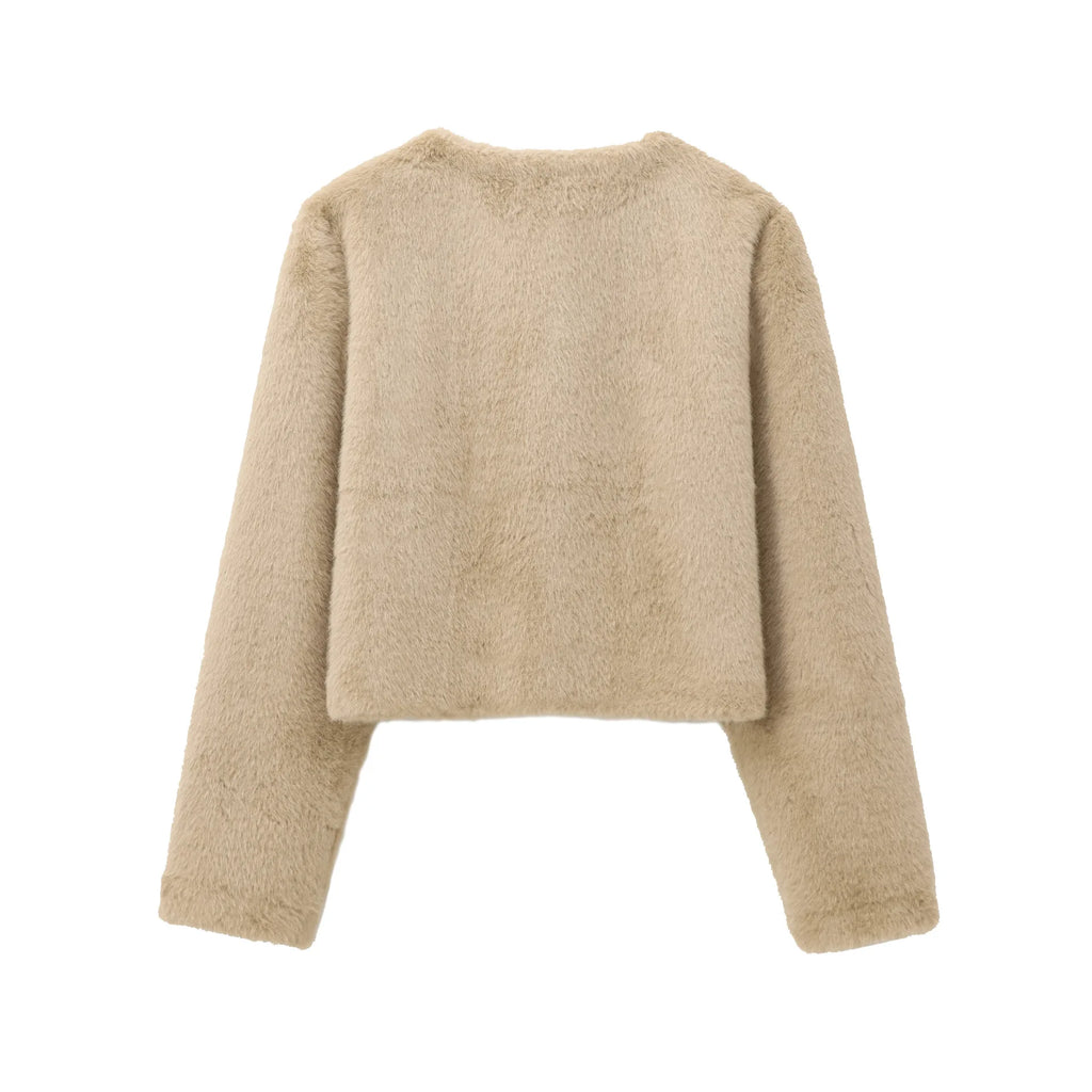 A&A Pola Faux Fur Round Neck Button Detail Jacket