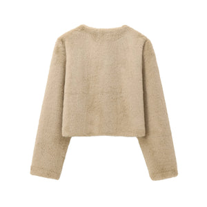 A&amp;A Pola Faux Fur Round Neck Button Detail Jacket